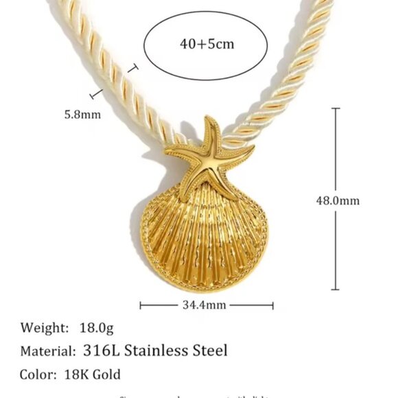 Starfish Seashell 18K Gold Stainless Steel Waterproof Pendant Necklace - Picture 3 of 9